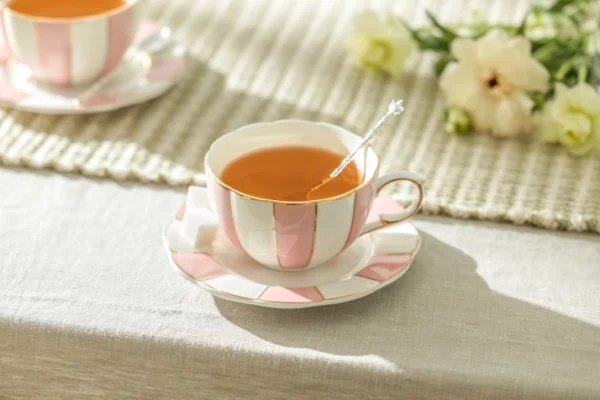 Pink & White Scalloped Porcelain Tea Set