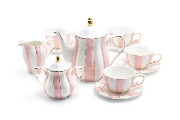 Pink & White Scalloped Porcelain Tea Set
