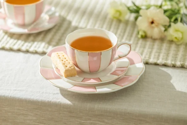 Pink & White Scalloped Porcelain Tea Set