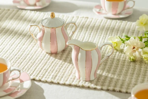 Pink & White Scalloped Porcelain Tea Set