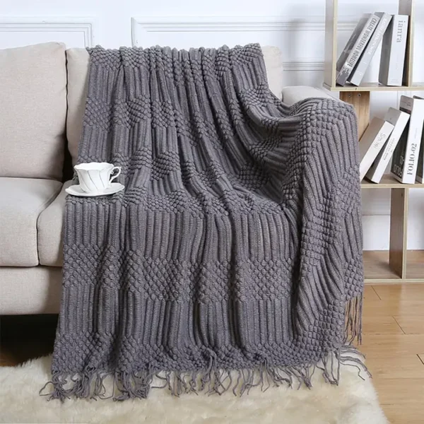 Waffle Stripe Knit Throw