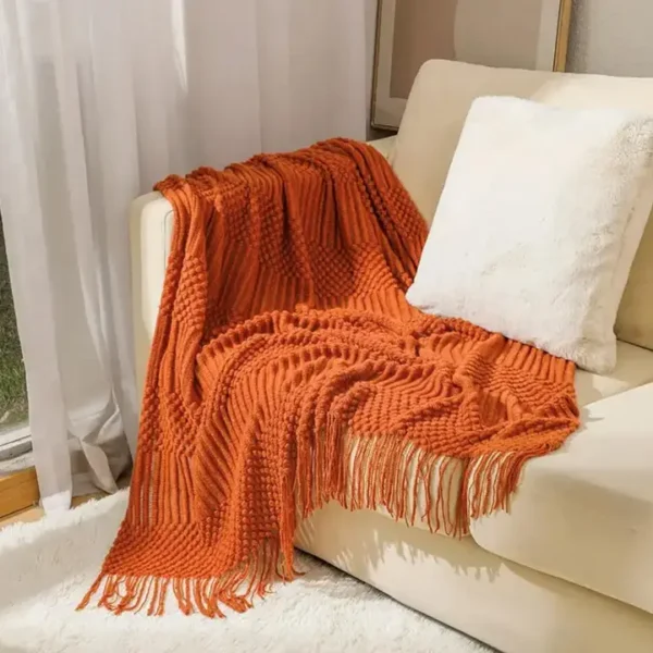 Waffle Stripe Knit Throw
