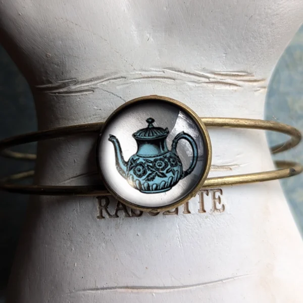 Blue Edwardian Teapot Cuff Bracelet
