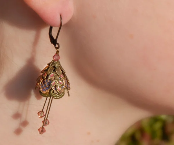 Flower Fairy: Hand Painted Art Deco Earrings with Crystals