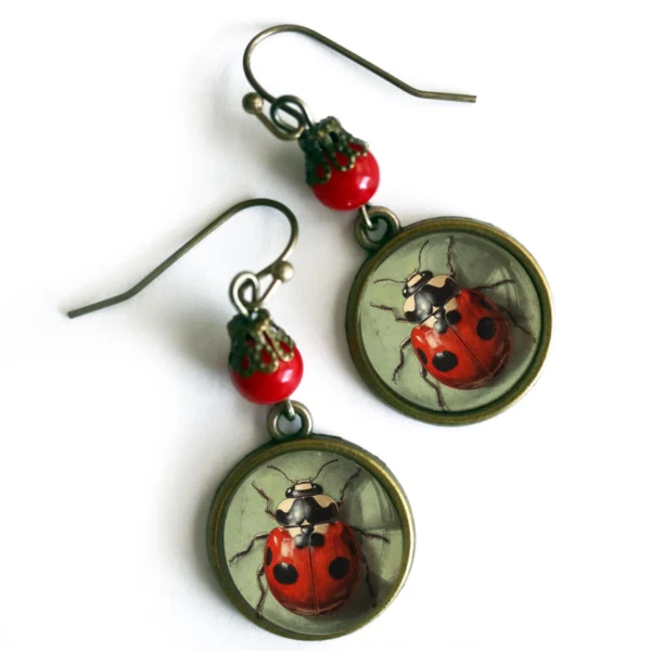 Labybug Vintage Inspired Glass Cabochon Earrings
