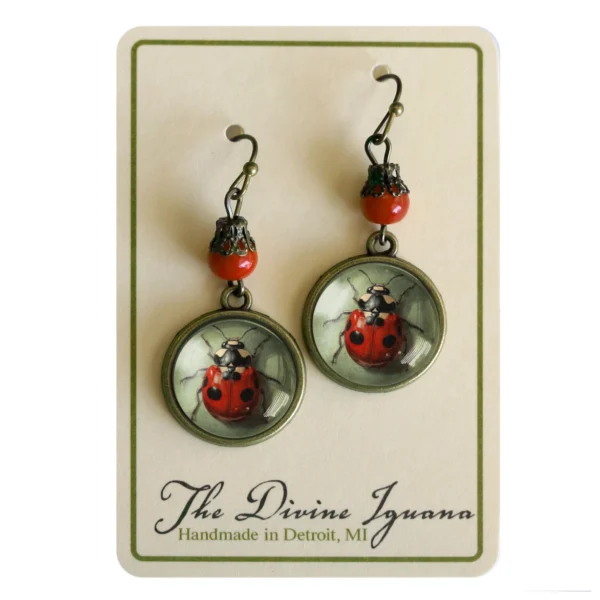 Labybug Vintage Inspired Glass Cabochon Earrings